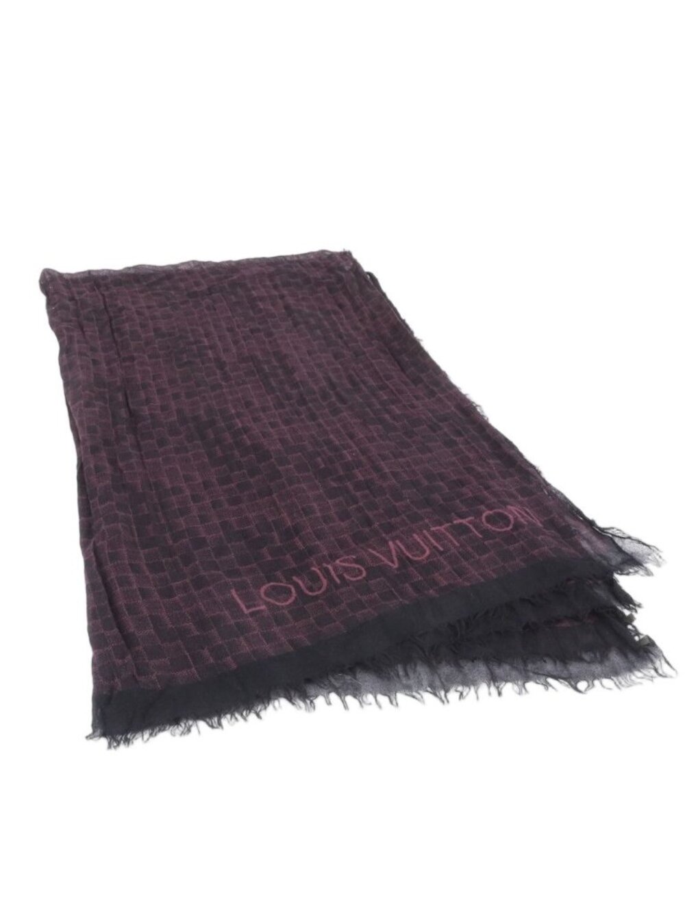 Louis Vuitton Damier Cashmere Silk Large Shawl Fringe Black Ree Scarf - Picture 1 of 6